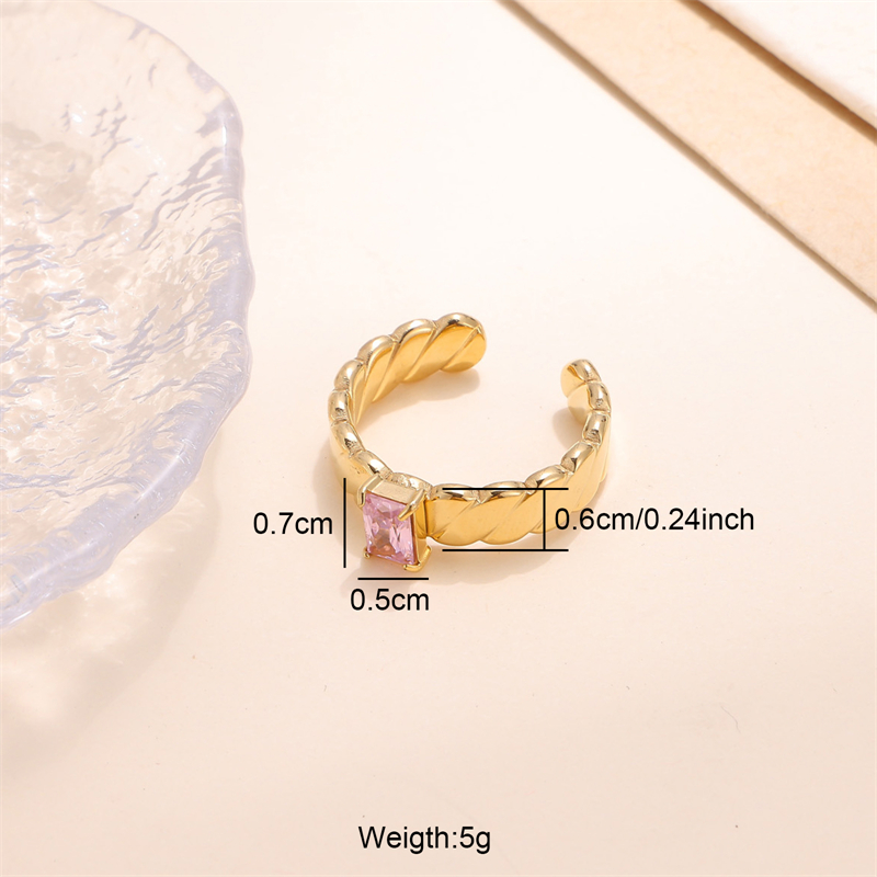 Glam Shiny Square Stripe Stainless Steel Plating Inlay Zircon 18k Gold Plated Open Rings display picture 4