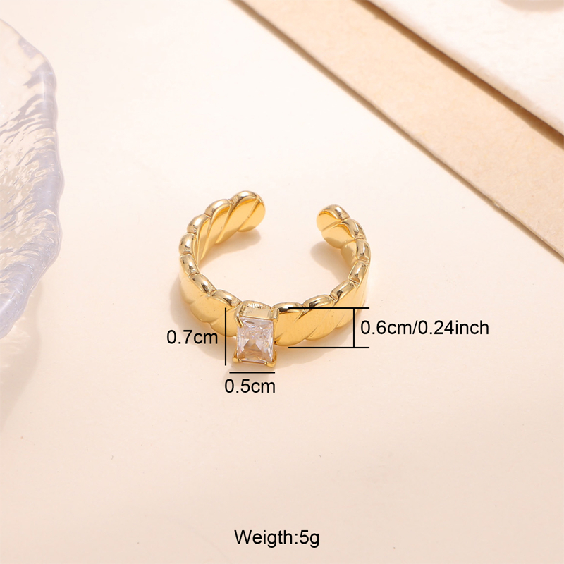 Glam Shiny Square Stripe Stainless Steel Plating Inlay Zircon 18k Gold Plated Open Rings display picture 1