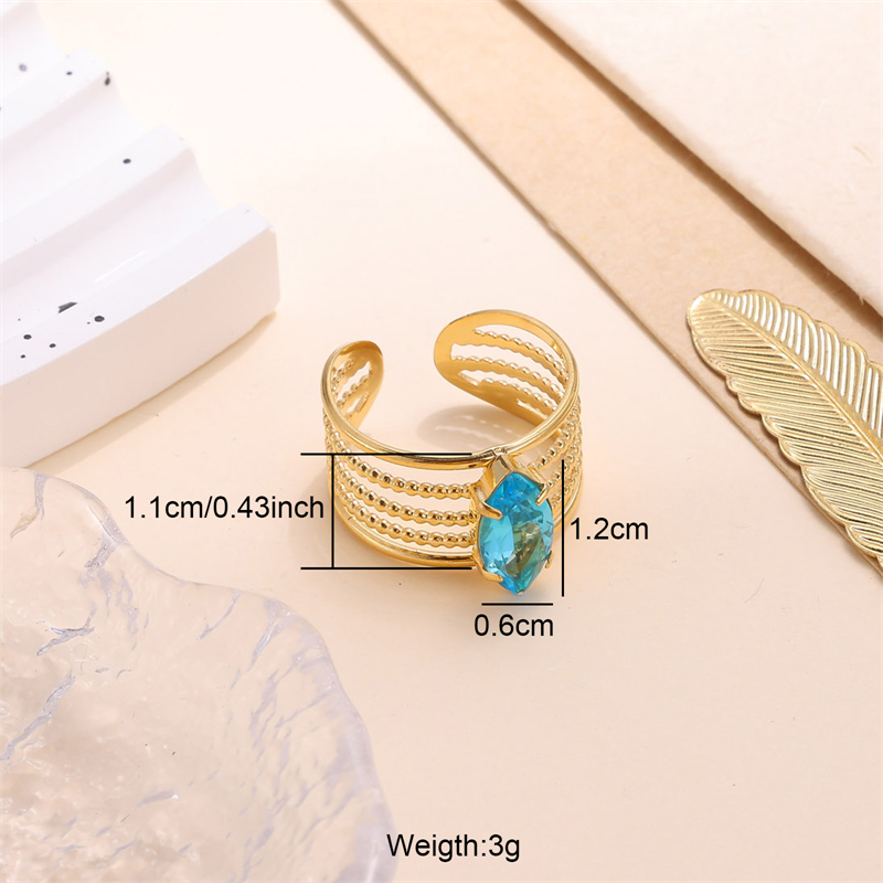 Tropical Rhombus Stainless Steel Plating Inlay Zircon 18k Gold Plated Open Rings display picture 2