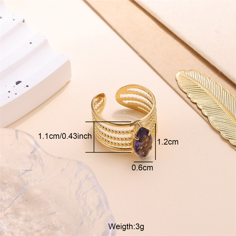 Tropical Rhombus Stainless Steel Plating Inlay Zircon 18k Gold Plated Open Rings display picture 4