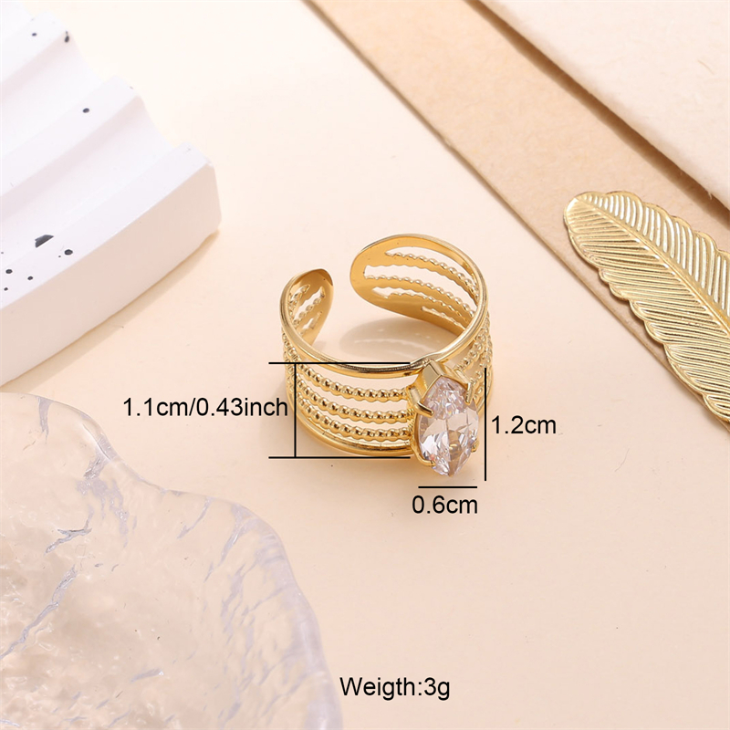 Tropical Rhombus Stainless Steel Plating Inlay Zircon 18k Gold Plated Open Rings display picture 1