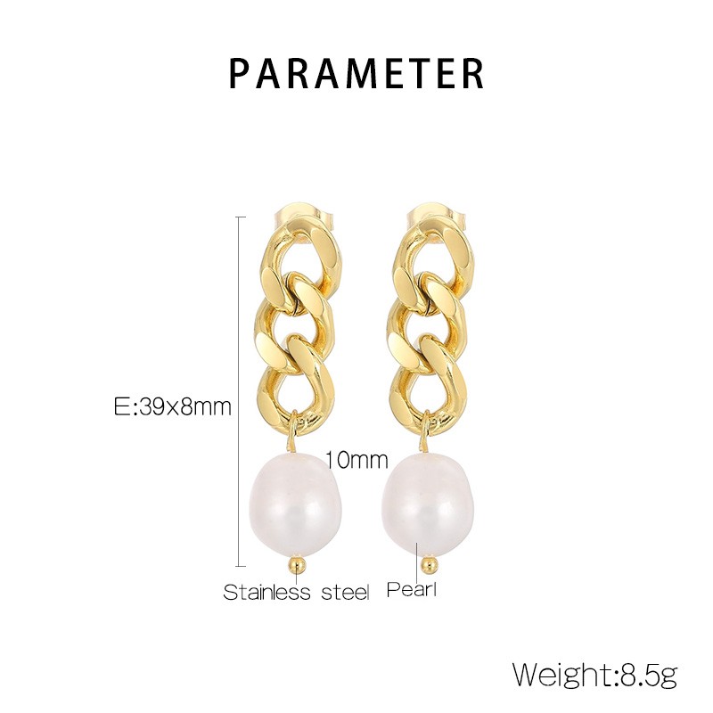 1 Pair Modern Style Simple Style Chain Pearl Plating Stainless Steel 18K Gold Plated Drop Earrings display picture 9
