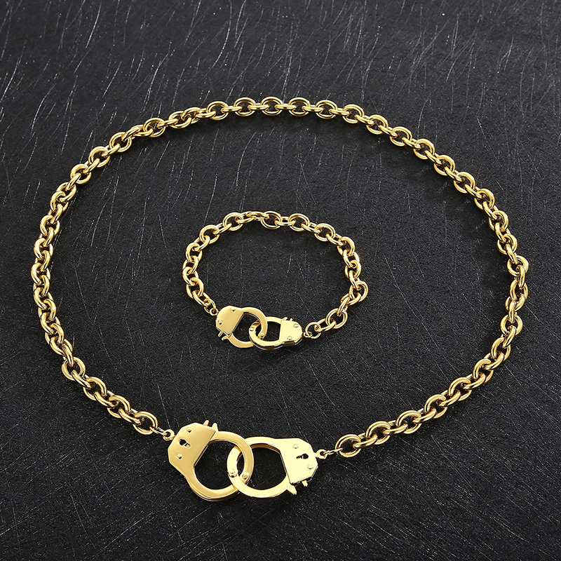 Stainless Steel 18K Gold Plated Retro Chain Solid Color Bracelets Necklace display picture 4