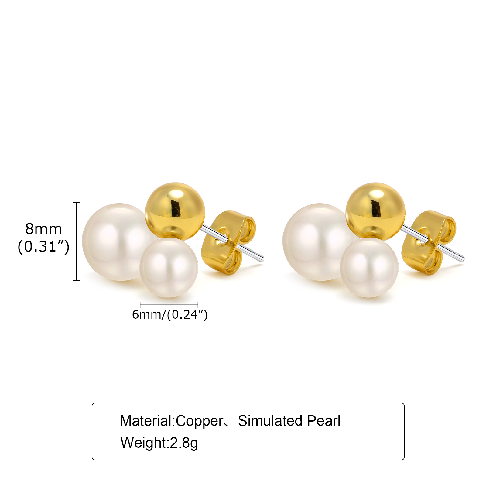 1 Pair Elegant Round Plating Artificial Pearl Brass Gold Plated Earrings display picture 2