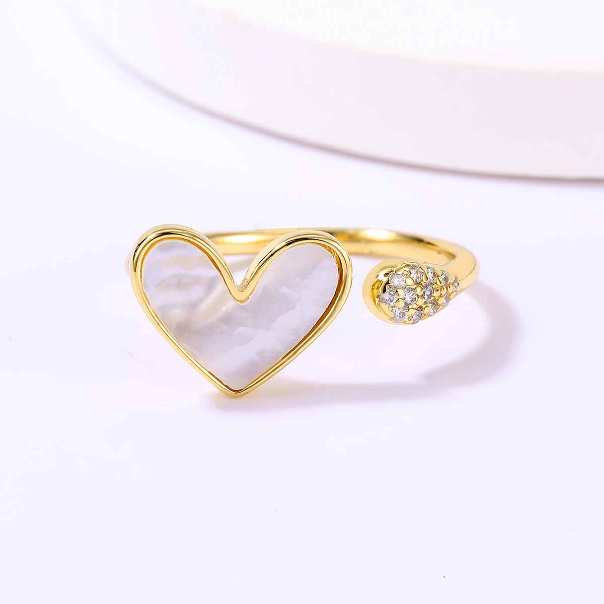 Casual Sweet Star Moon Heart Shape Shell Plating Inlay Shell Zircon 18k Gold Plated Women's Open Rings display picture 11