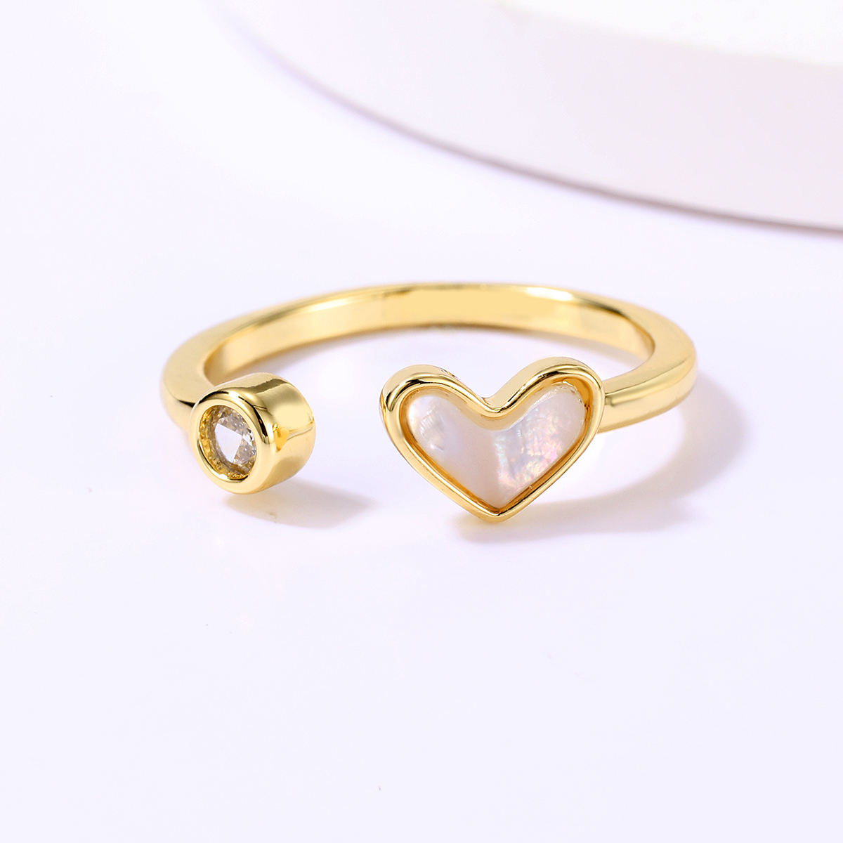 Casual Sweet Star Moon Heart Shape Shell Plating Inlay Shell Zircon 18k Gold Plated Women's Open Rings display picture 17