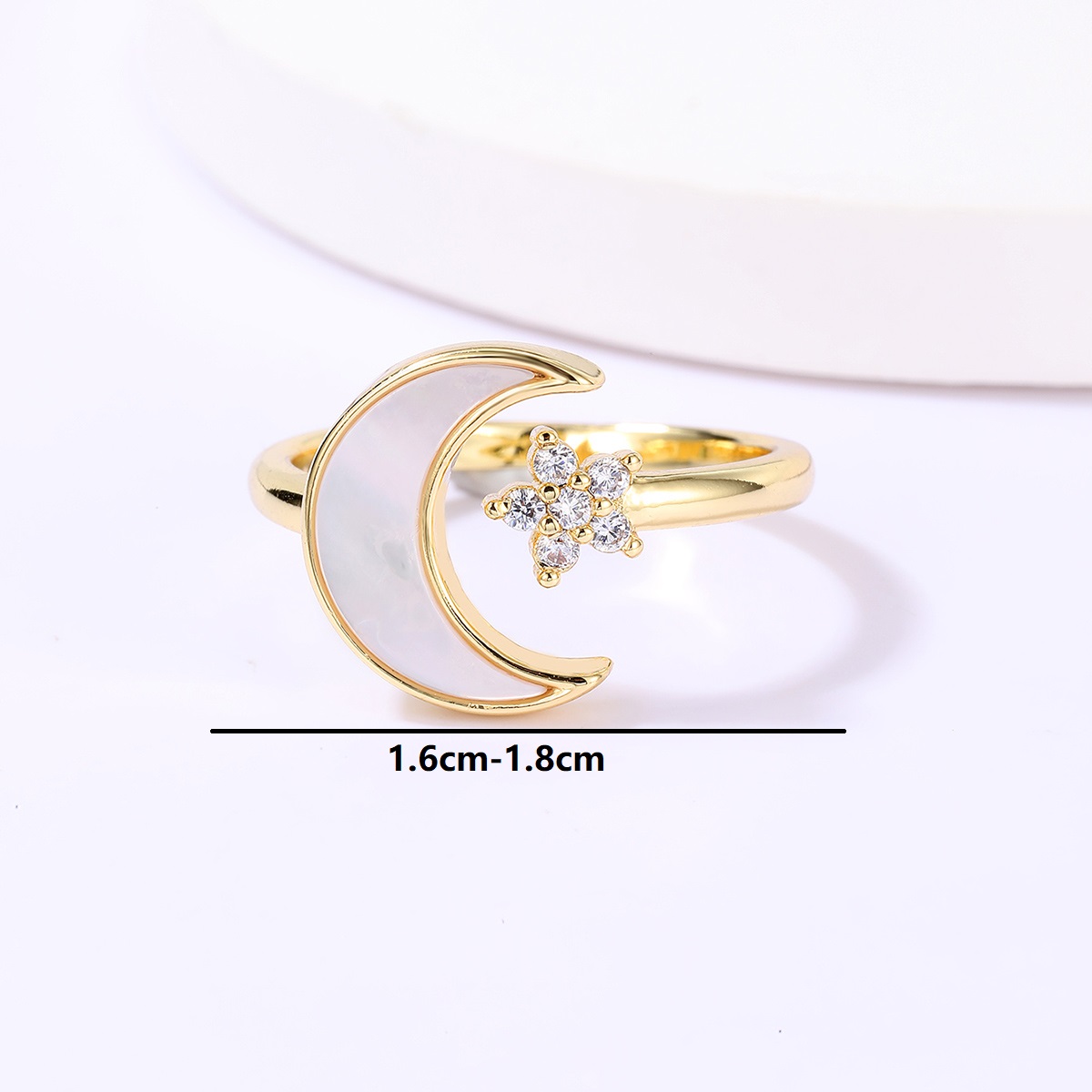 Casual Sweet Star Moon Heart Shape Shell Plating Inlay Shell Zircon 18k Gold Plated Women's Open Rings display picture 9