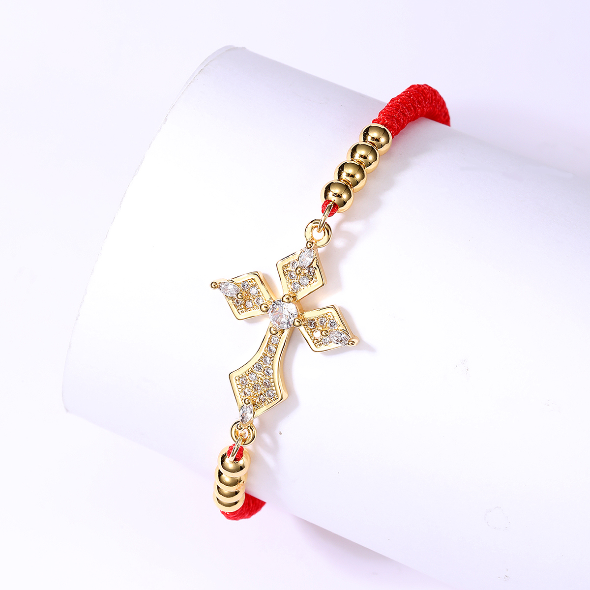 Classical Cross Devil's Eye Heart Shape Beaded Polyester Braid Zircon 18k Gold Plated Women's Bracelets display picture 11