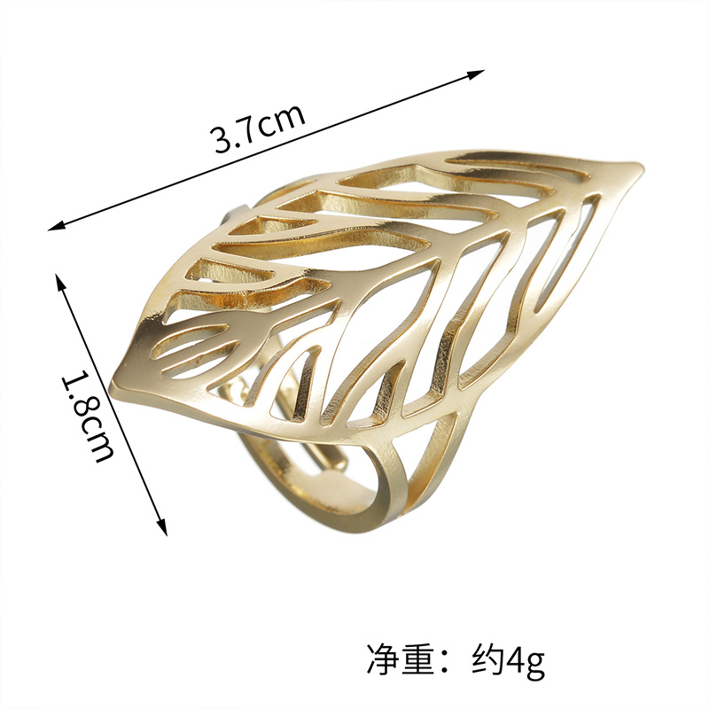 304 Stainless Steel 14K Gold Plated Casual Simple Style Plating Hollow Out Leaves Open Rings display picture 8