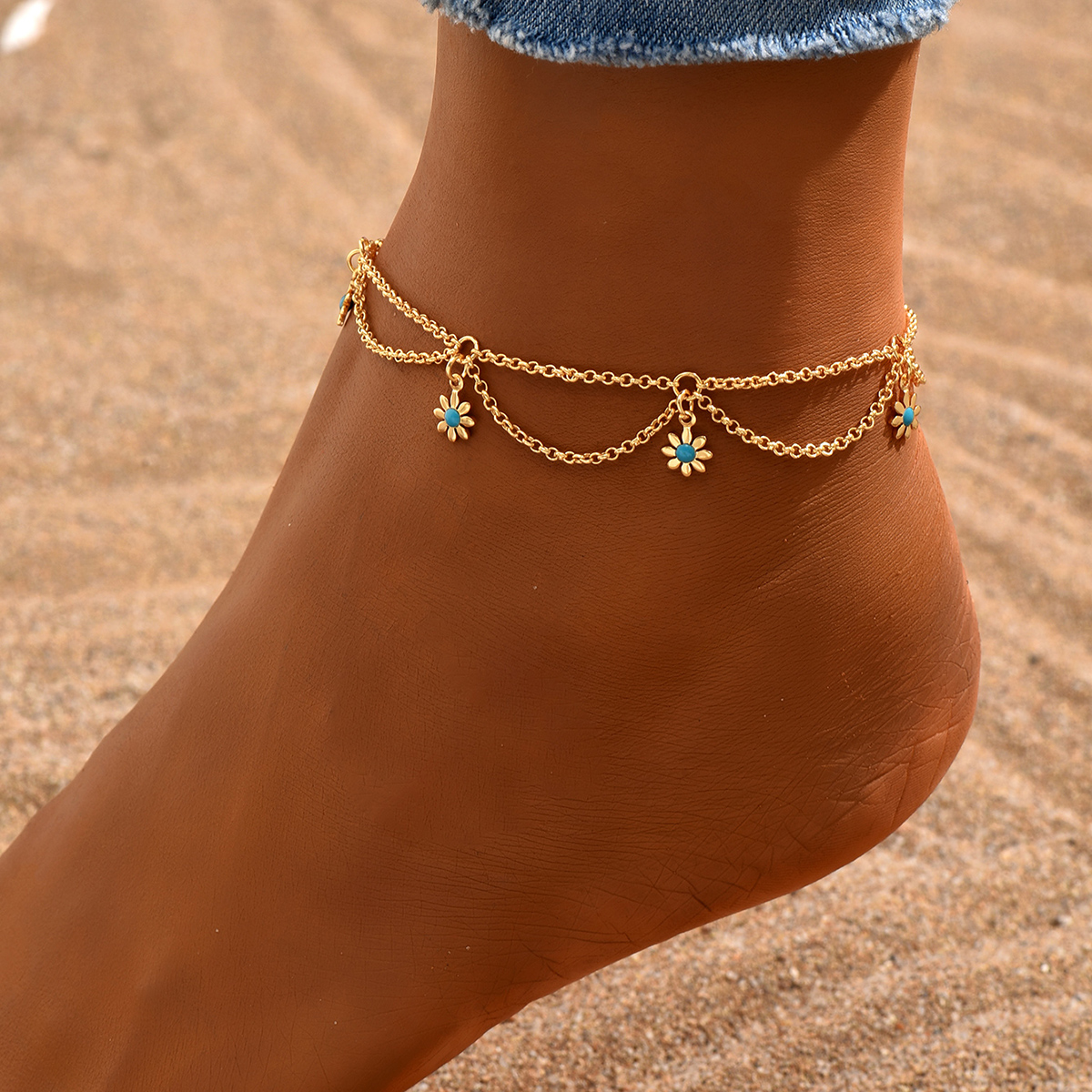 Fitness Flower Copper Patchwork 18k Gold Plated Women's Anklet display picture 2