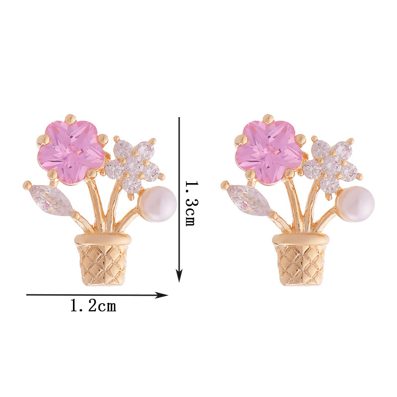 1 Pair Cute Simple Style Flower Plating Inlay Copper Zircon 14k Gold Plated Ear Studs display picture 1
