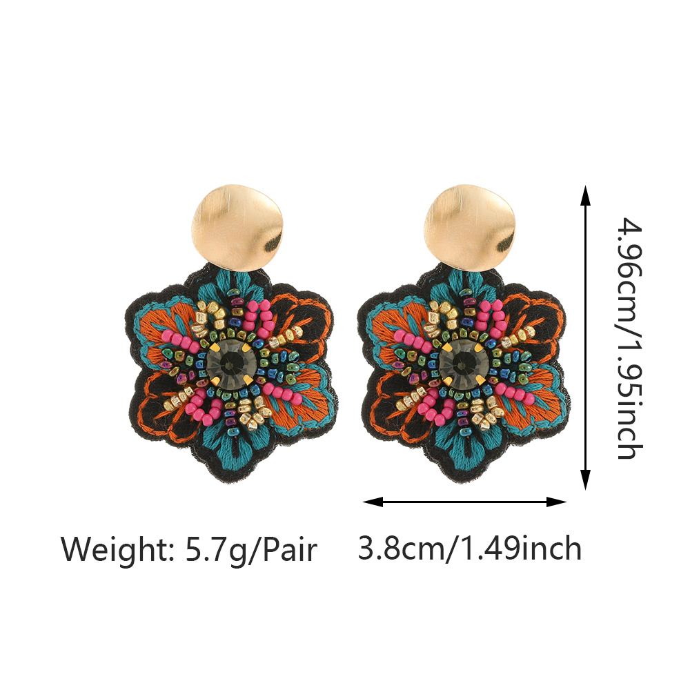 1 Pair Ethnic Style Flower Embroidery Beaded Resin Zinc Alloy Handmade Dangling Earrings display picture 1