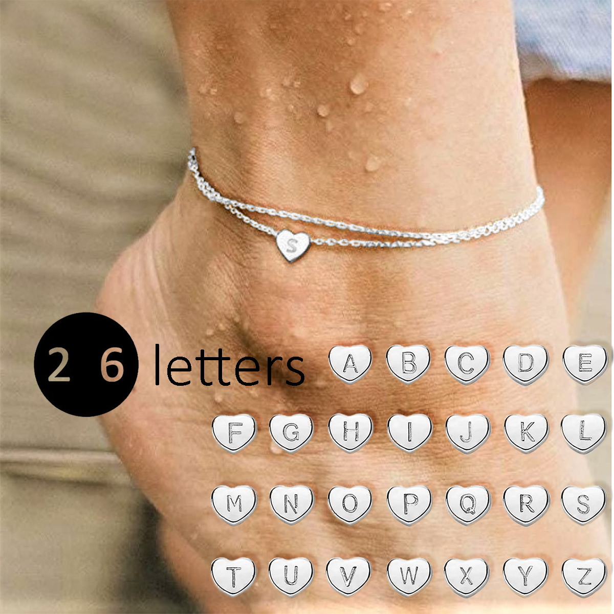 Casual Hawaiian Simple Style Letter Heart Shape 316 Stainless Steel  Layered Inlay Zircon 18K Gold Plated Rose Gold Plated Silver Plated Women's Anklet display picture 3