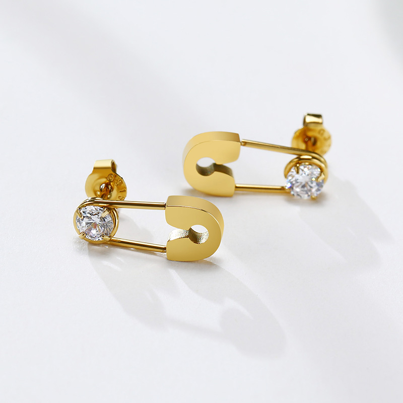 1 Pair Simple Style Solid Color Plating Inlay 201 Stainless Steel Zircon Gold Plated Earrings display picture 7
