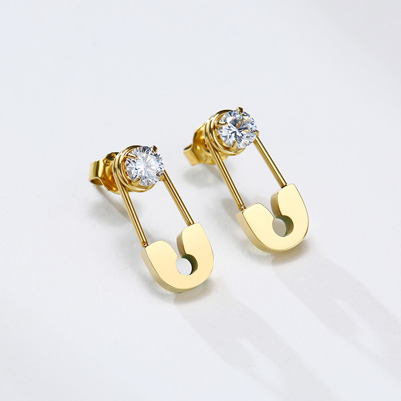 1 Pair Simple Style Solid Color Plating Inlay 201 Stainless Steel Zircon Gold Plated Earrings display picture 6