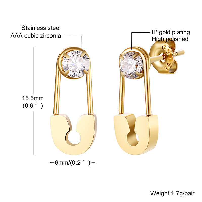1 Pair Simple Style Solid Color Plating Inlay 201 Stainless Steel Zircon Gold Plated Earrings display picture 2