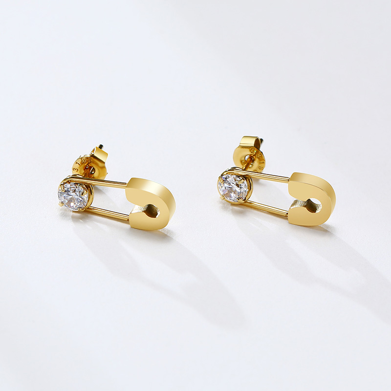 1 Pair Simple Style Solid Color Plating Inlay 201 Stainless Steel Zircon Gold Plated Earrings display picture 3