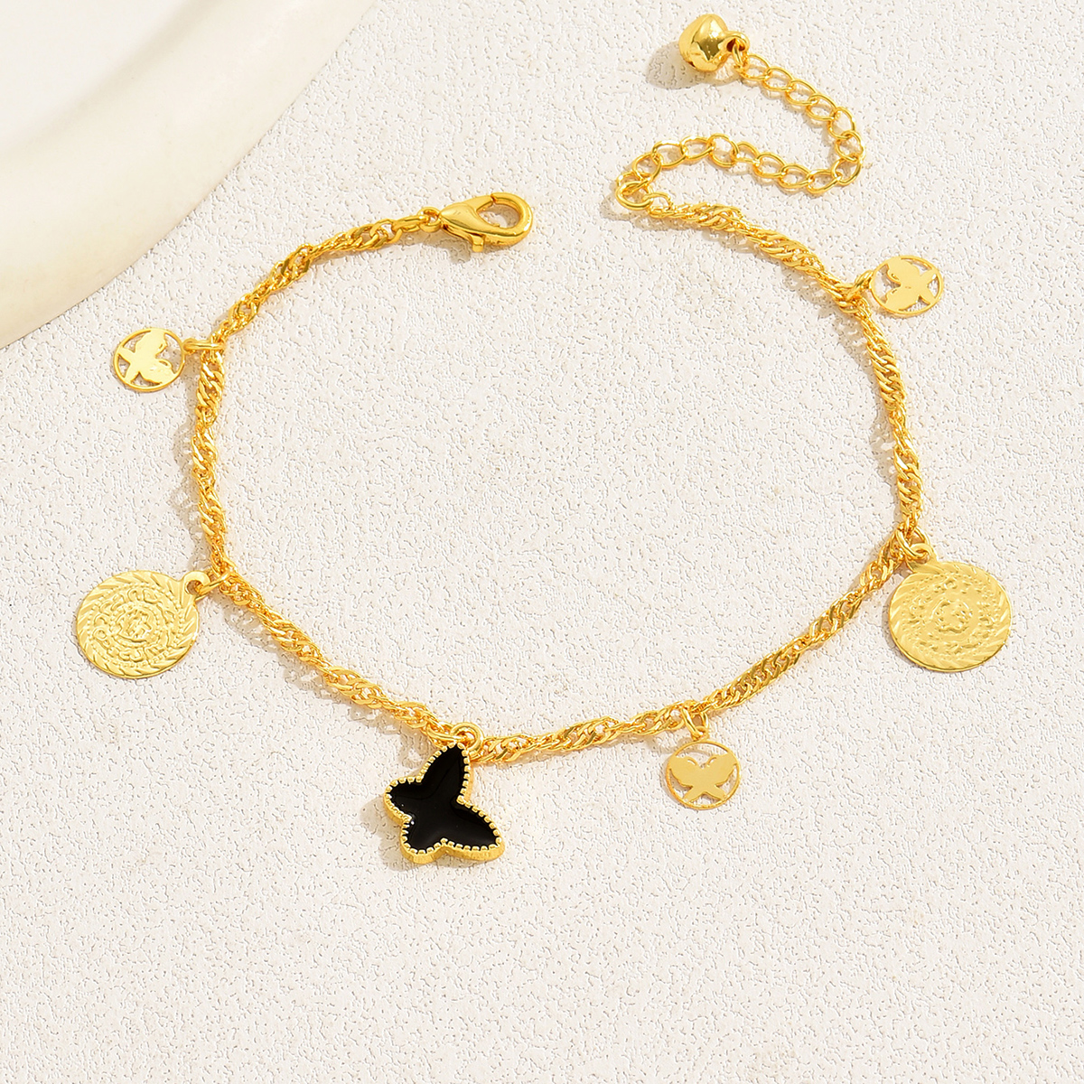 Simple Style Leaves Coin Butterfly 18k Gold Plated Copper Wholesale Anklet display picture 9