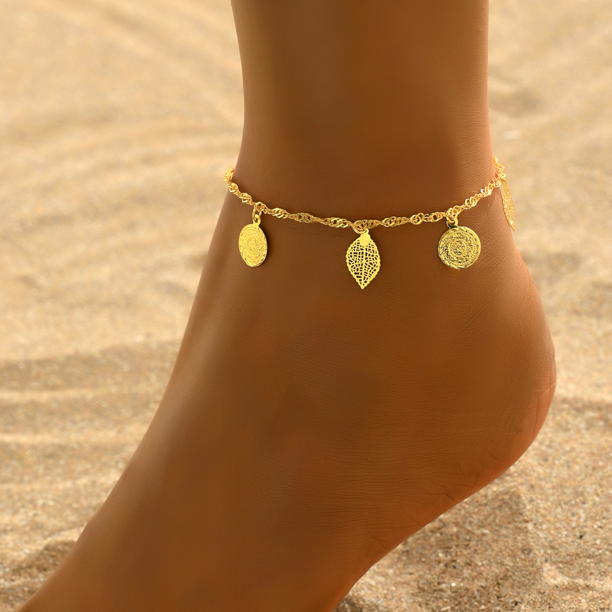 Simple Style Leaves Coin Butterfly 18k Gold Plated Copper Wholesale Anklet display picture 16