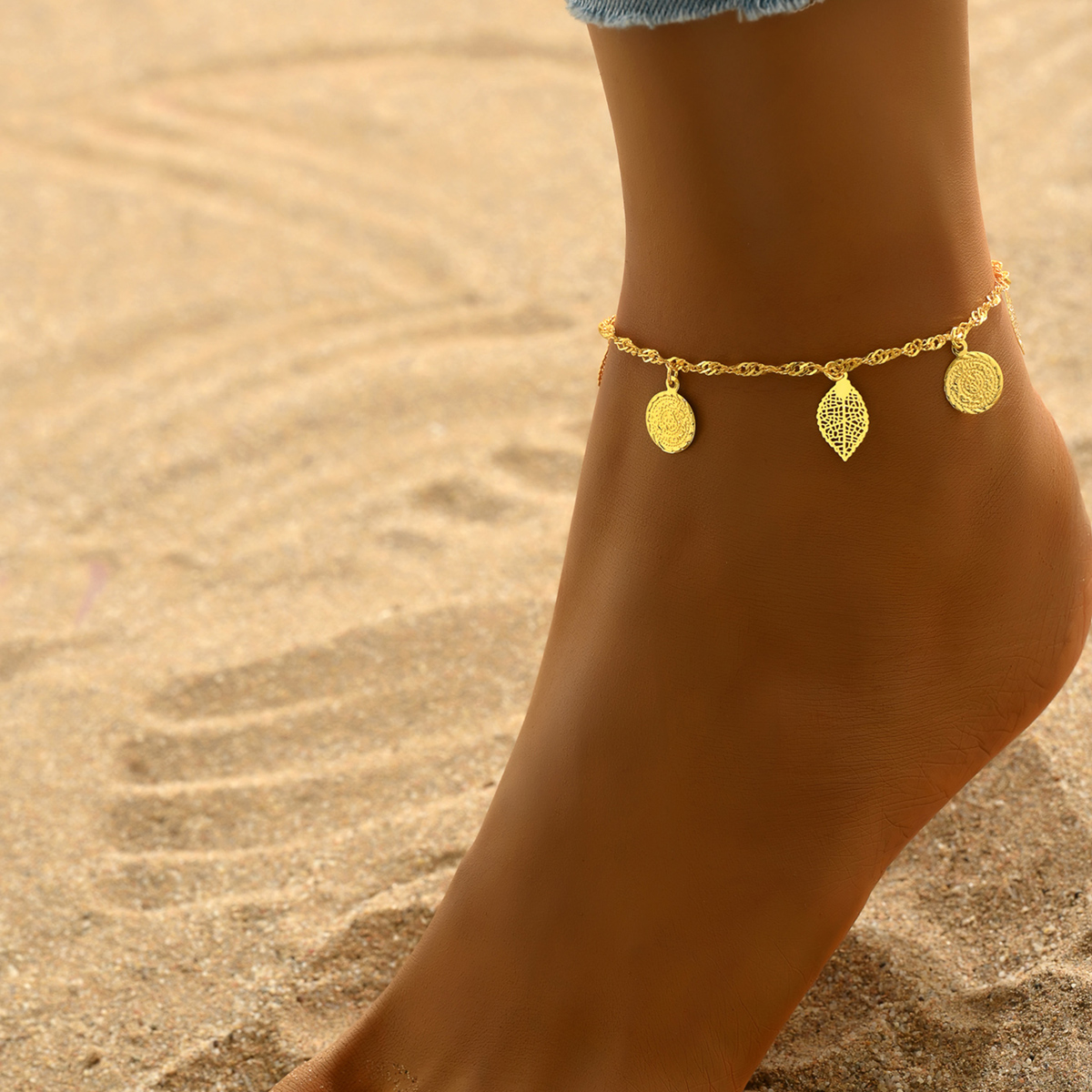 Simple Style Leaves Coin Butterfly 18k Gold Plated Copper Wholesale Anklet display picture 19