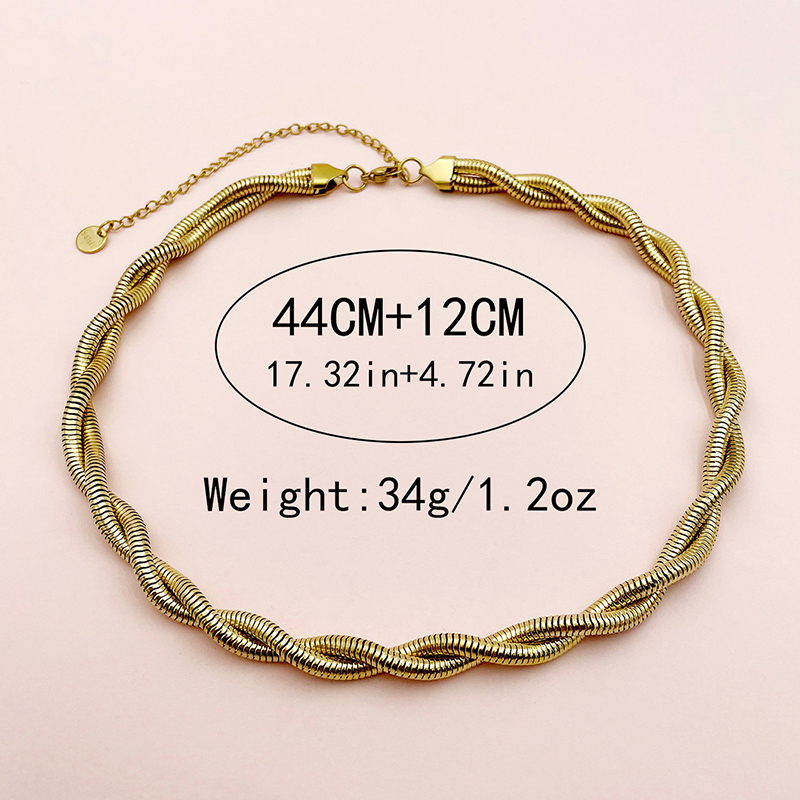 304 Stainless Steel 14K Gold Plated Hip-Hop Rock Plating Solid Color Twist Necklace display picture 3