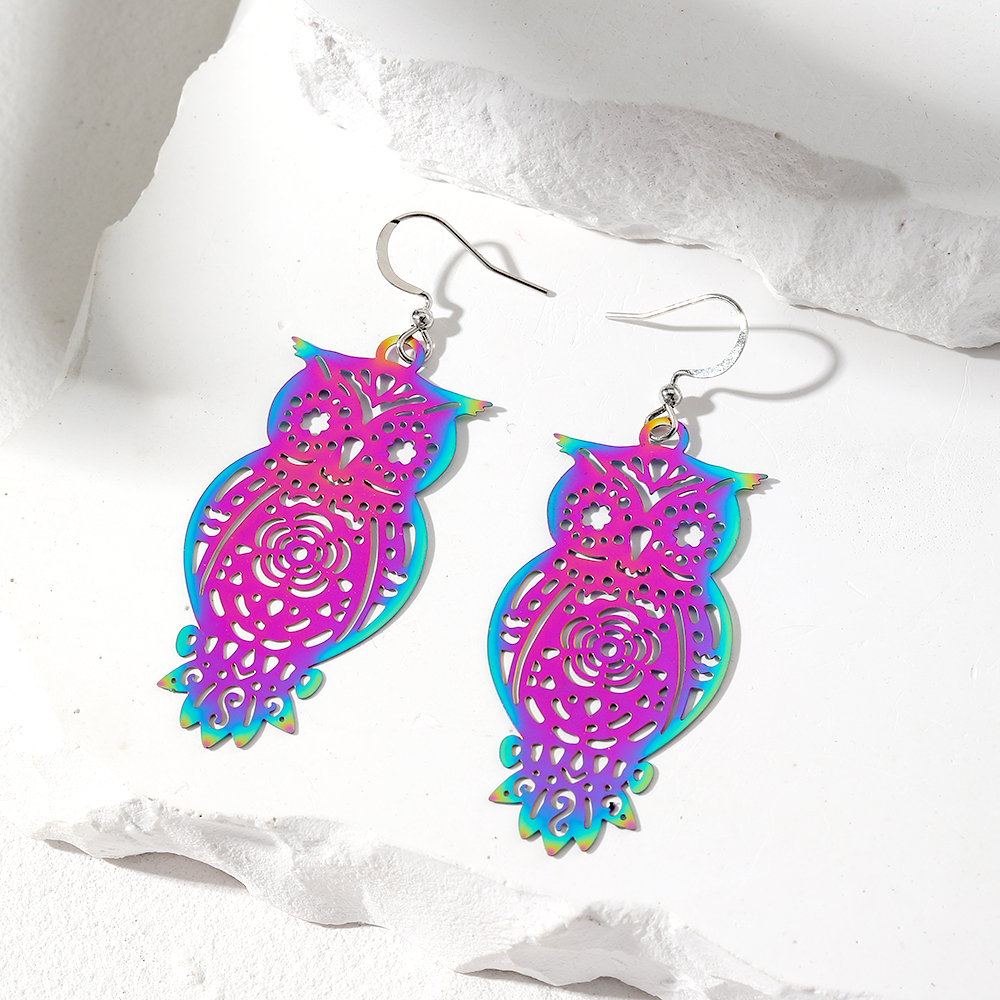 1 Pair Simple Style Owl Butterfly Hollow Out Iron Drop Earrings display picture 2