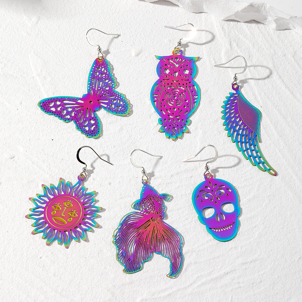 1 Pair Simple Style Owl Butterfly Hollow Out Iron Drop Earrings display picture 7