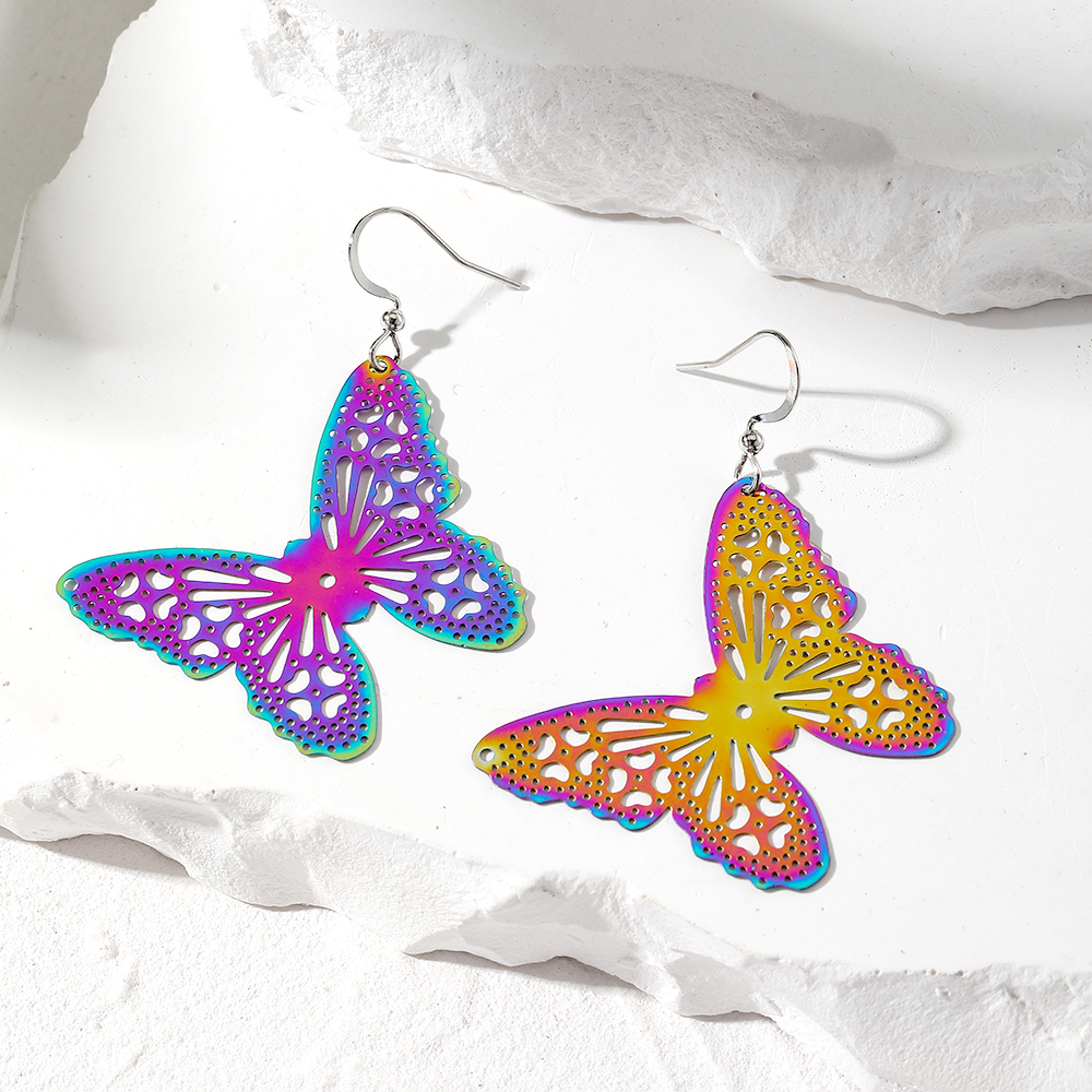 1 Paire Style Simple Hibou Papillon Évider Le Fer Boucles D'oreilles display picture 4