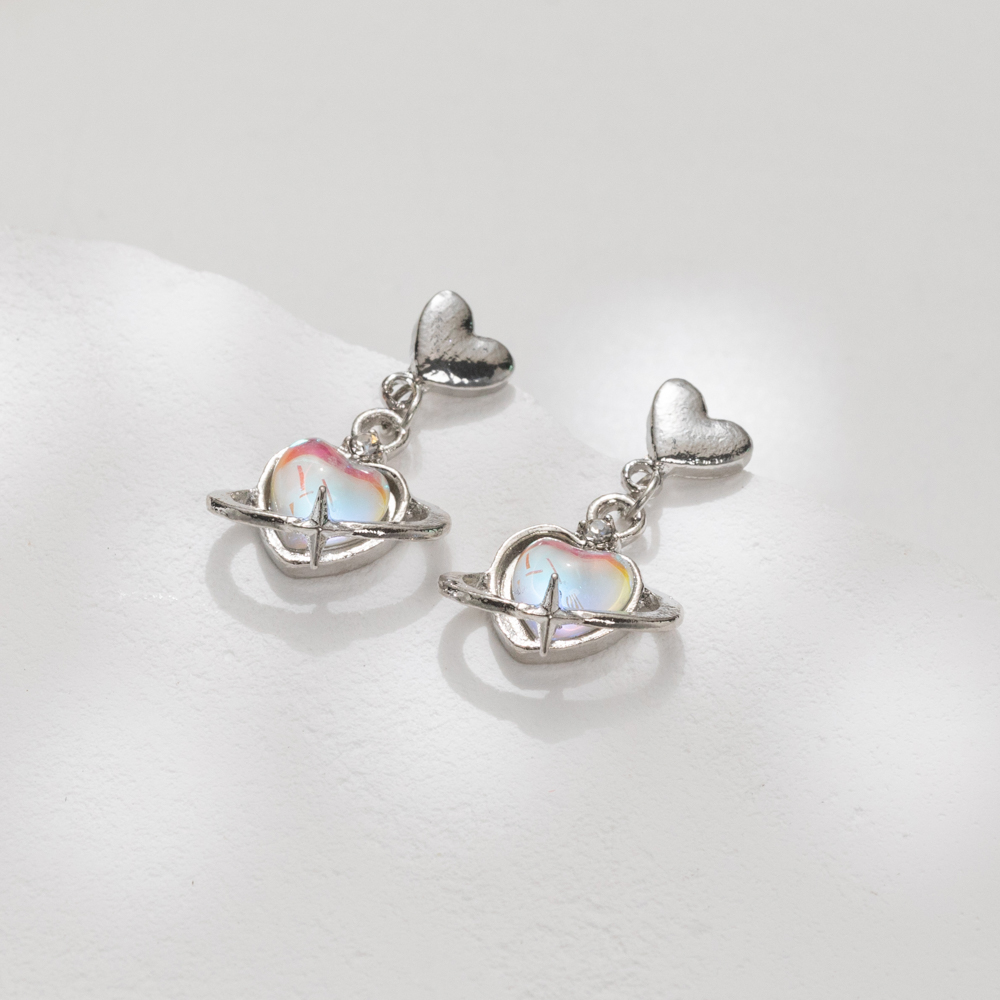 1 Pair Simple Style Heart Shape Inlay Alloy Opal Drop Earrings display picture 1