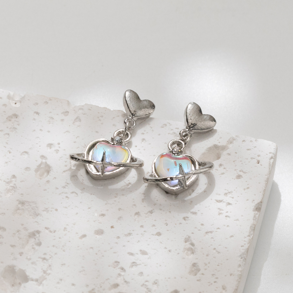 1 Pair Simple Style Heart Shape Inlay Alloy Opal Drop Earrings display picture 3