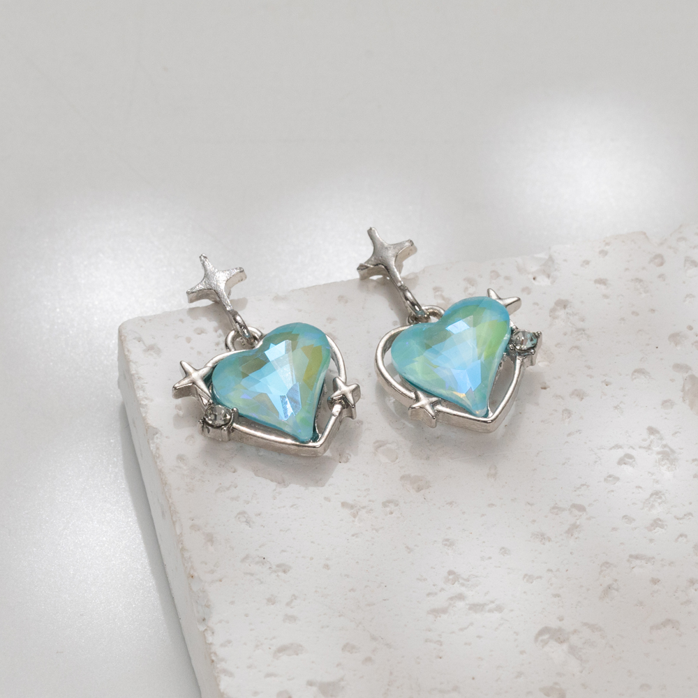 1 Pair Simple Style Heart Shape Inlay Alloy Opal Drop Earrings display picture 2