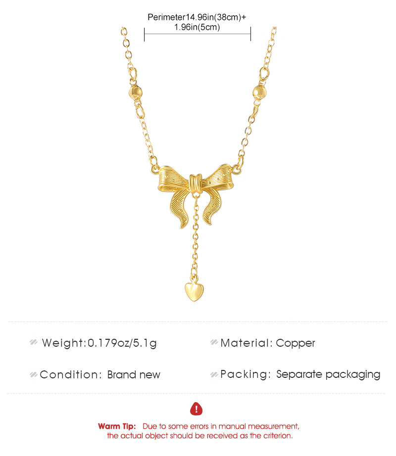 Ig Style Princess Heart Shape Bow Knot Copper Plating 18k Gold Plated Pendant Necklace display picture 1