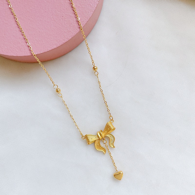 Ig Style Princess Heart Shape Bow Knot Copper Plating 18k Gold Plated Pendant Necklace display picture 5