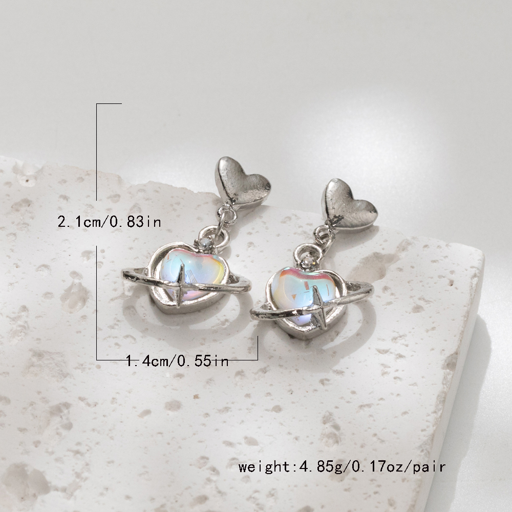 1 Pair Simple Style Heart Shape Inlay Alloy Opal Drop Earrings display picture 6