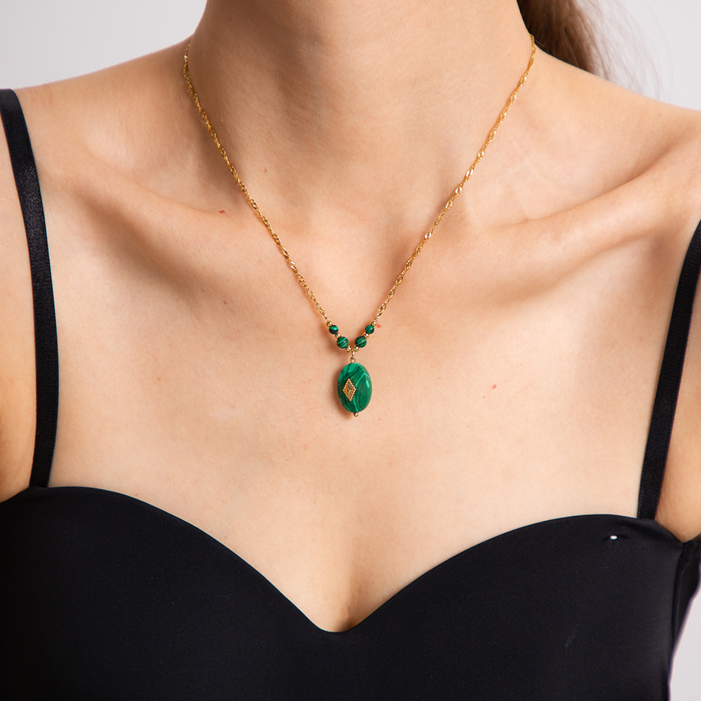 Ig Style Simple Style Oval Stainless Steel Malachite Plating 18k Gold Plated Pendant Necklace display picture 4