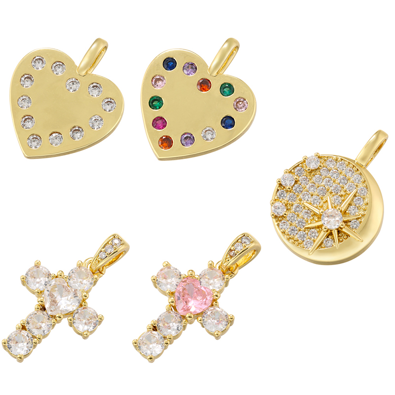 Luxurious Cool Style Cross Copper Inlay Zircon 18k Gold Plated Charms display picture 11