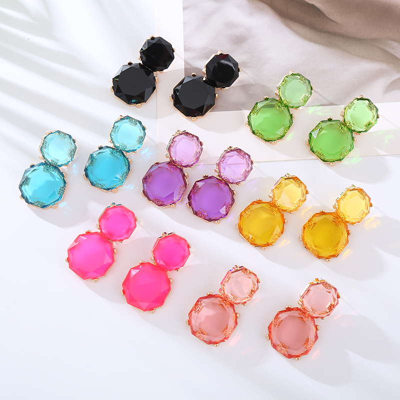 1 Pair Simple Style Round Inlay Resin Resin Drop Earrings display picture 3