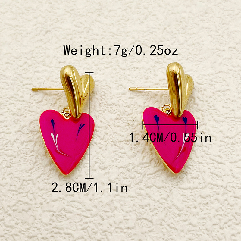 1 Pair Casual Elegant Sweet Heart Shape Enamel Plating 304 Stainless Steel 14K Gold Plated Ear Studs display picture 3