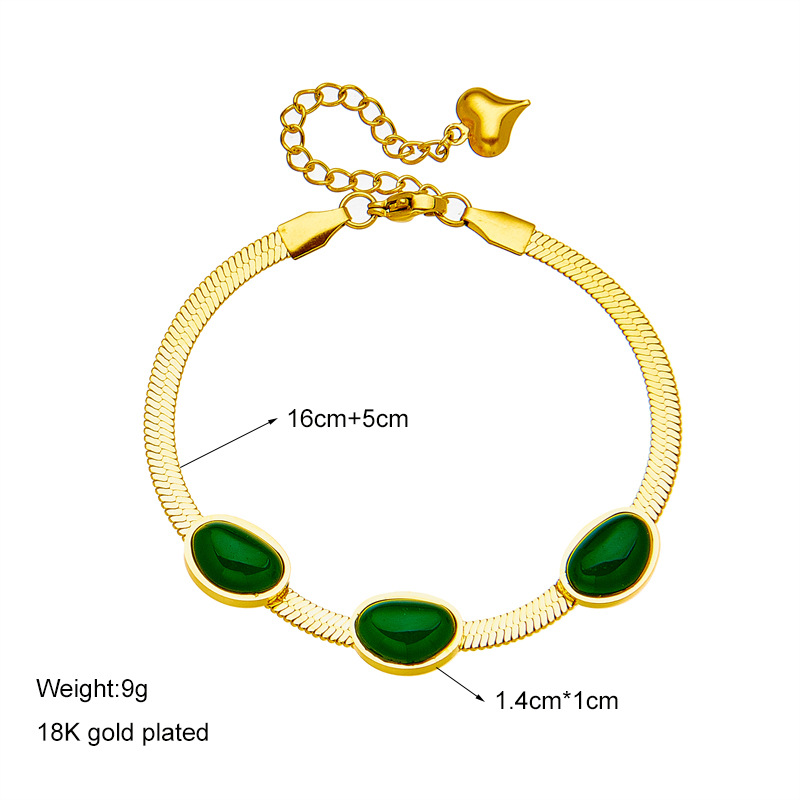 Elegant Retro Geometric Stainless Steel Plating Inlay Artificial Gemstones 18k Gold Plated Bracelets Earrings Necklace display picture 4