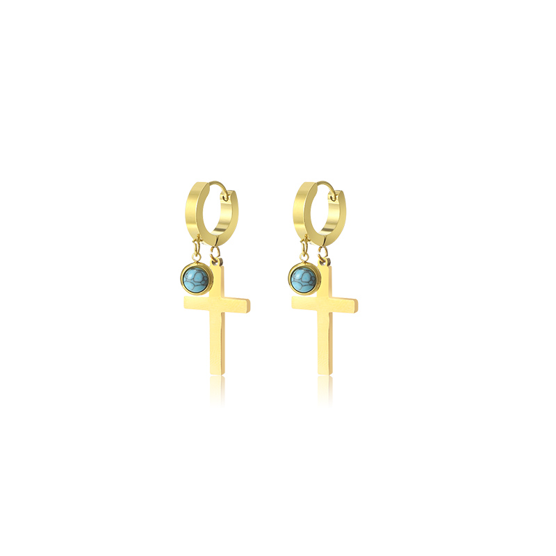 1 Pair Lady Simple Style Cross Plating Inlay 304 Stainless Steel Turquoise Drop Earrings display picture 1