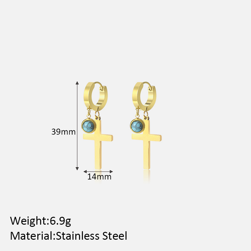 1 Pair Lady Simple Style Cross Plating Inlay 304 Stainless Steel Turquoise Drop Earrings display picture 2