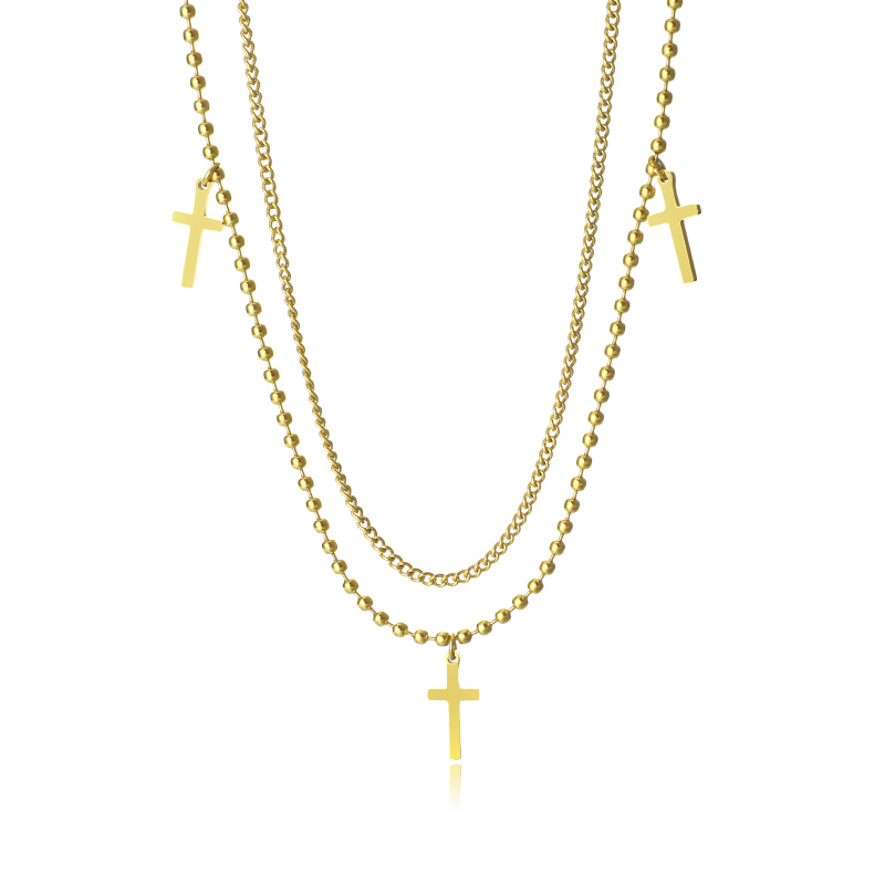 304 Stainless Steel Simple Style Streetwear Plating Cross Double Layer Necklaces display picture 1