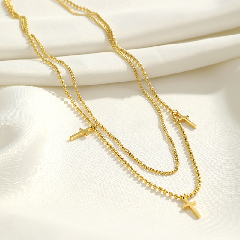 304 Stainless Steel Simple Style Streetwear Plating Cross Double Layer Necklaces display picture 5