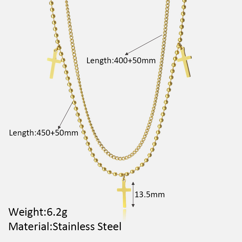 304 Stainless Steel Simple Style Streetwear Plating Cross Double Layer Necklaces display picture 3