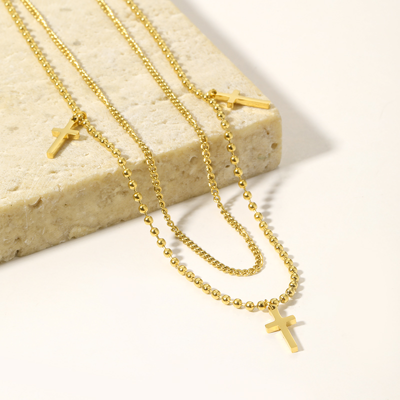 304 Stainless Steel Simple Style Streetwear Plating Cross Double Layer Necklaces display picture 9