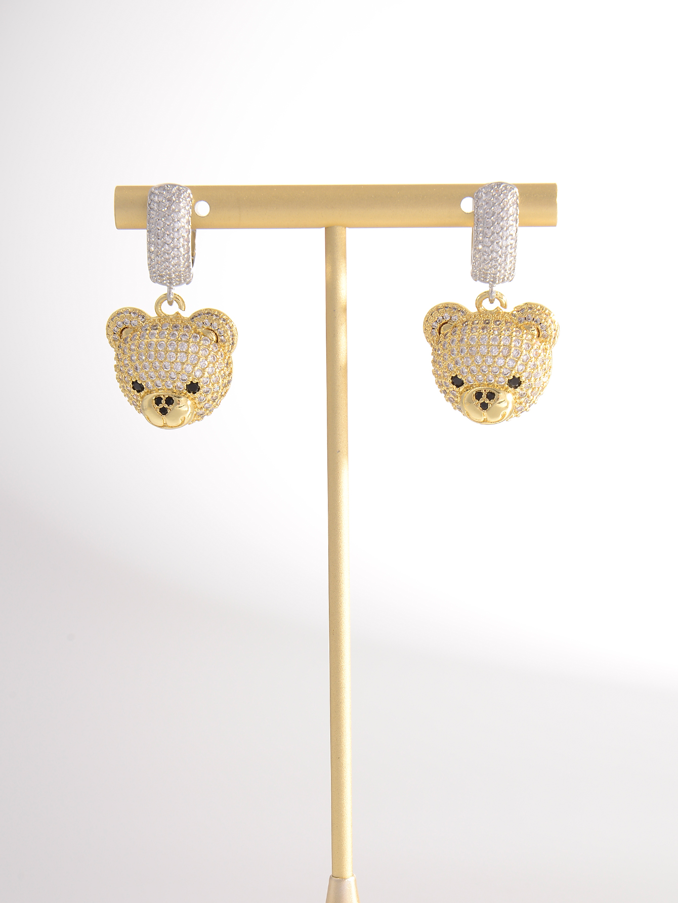 1 Pair Cute Bear Plating Inlay Copper Rhinestones 18k Gold Plated Drop Earrings display picture 1