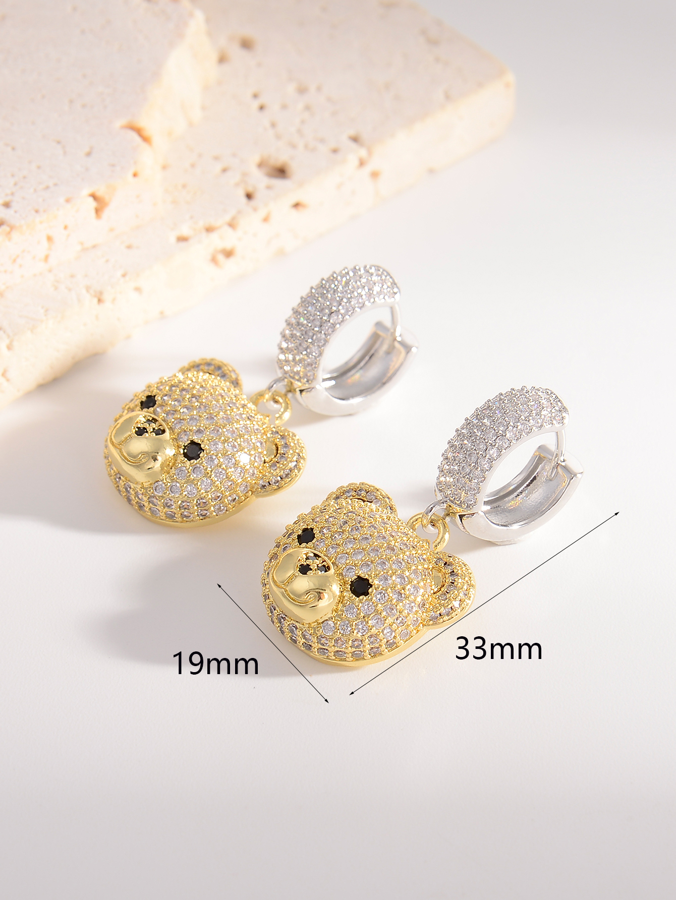 1 Pair Cute Bear Plating Inlay Copper Rhinestones 18k Gold Plated Drop Earrings display picture 4