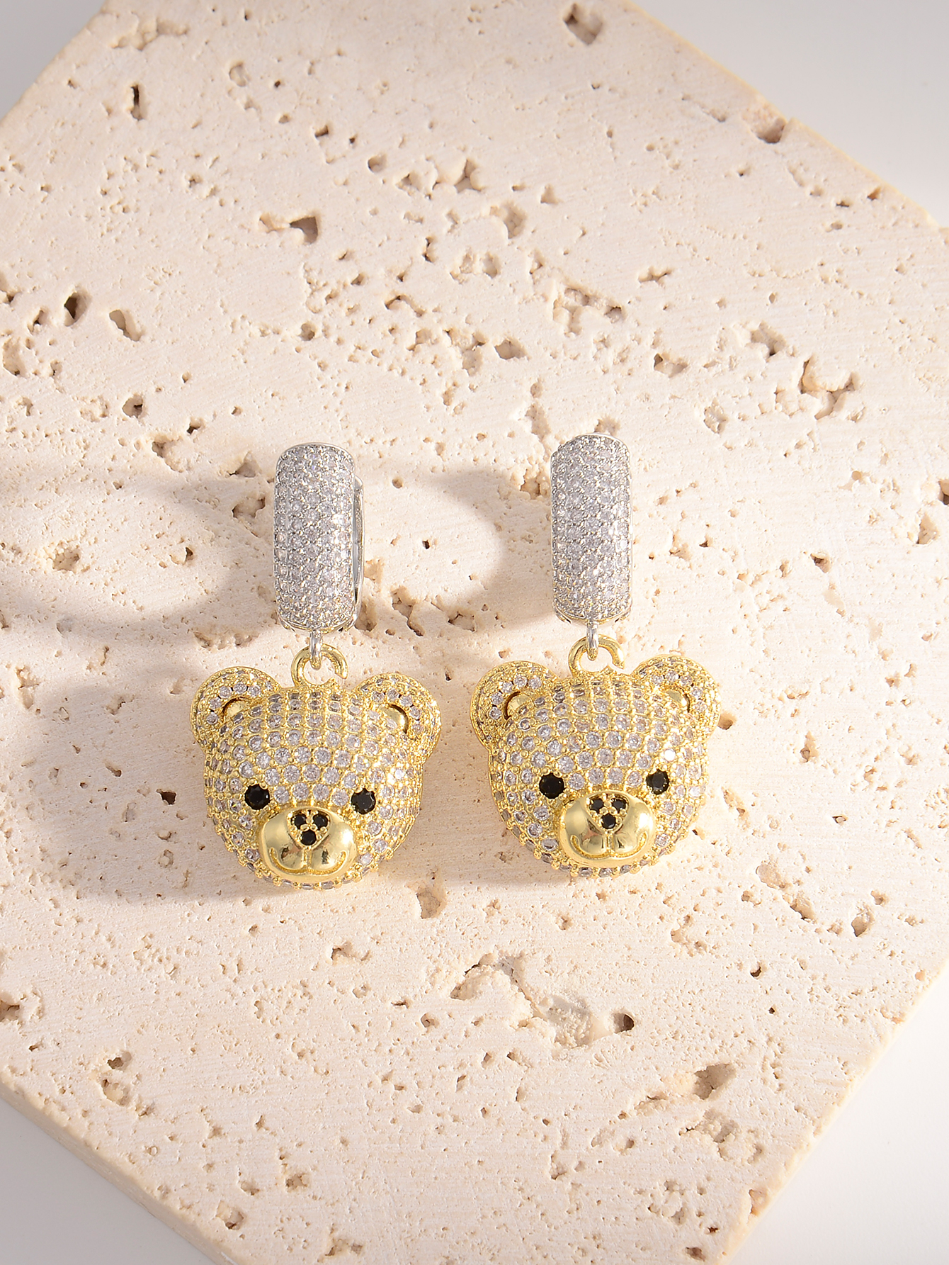 1 Paire Mignon Ours Placage Incruster Le Cuivre Strass Plaqué Or 18k Boucles D'oreilles display picture 5