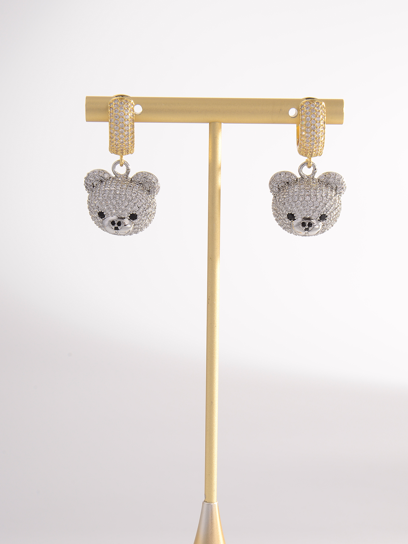 1 Pair Cute Bear Plating Inlay Copper Rhinestones 18k Gold Plated Drop Earrings display picture 6