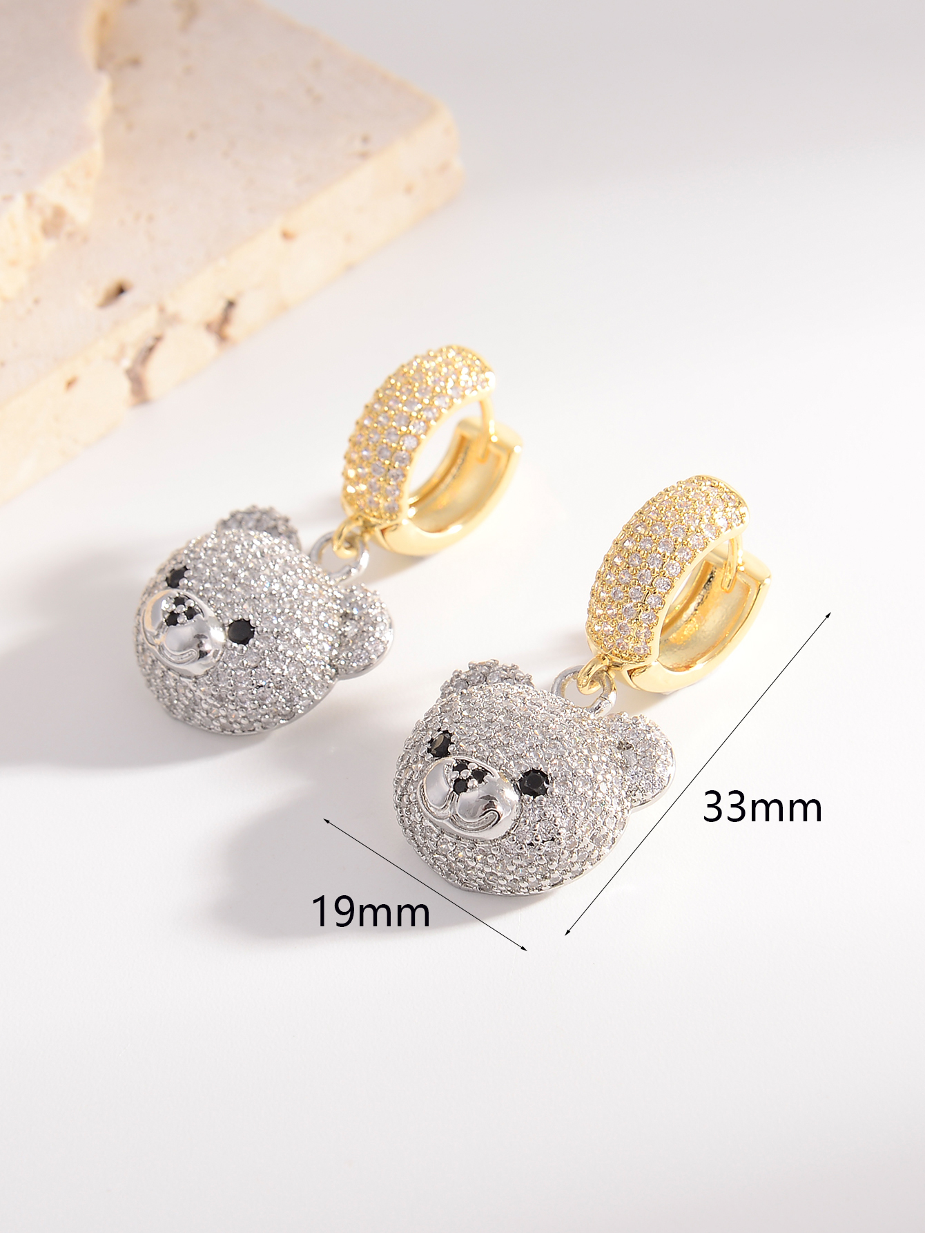 1 Pair Cute Bear Plating Inlay Copper Rhinestones 18k Gold Plated Drop Earrings display picture 9